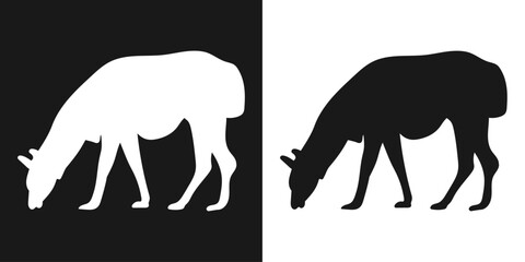 Llama. A set of isolated icons, a black-and-white logo on a white-and-black background