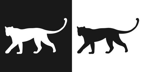 Panther. A set of isolated icons, a black-and-white logo on a white-and-black background