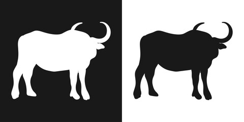 The buffalo. A set of isolated icons, a black-and-white logo on a white-and-black background