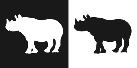 Rhinoceros. A set of isolated icons, a black-and-white logo on a white-and-black background