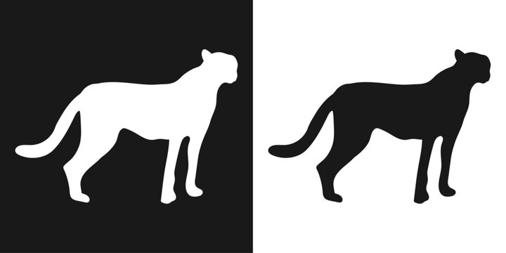 Cheetah. A set of isolated icons, a black-and-white logo on a white-and-black background