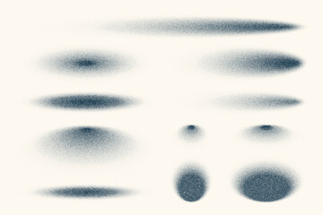 Stipple shadows set, vintage dotted design elements. Fading gradient. Stippling, dotwork drawing, shading using dots. Halftone disintegration effect. White noise grainy texture. Vector illustration