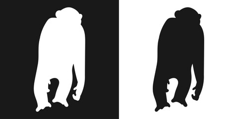 A monkey. A set of isolated icons, a black-and-white logo on a white-and-black background