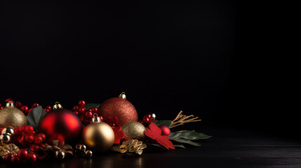 Festive Red and Gold Christmas Decor on a Black Background