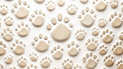 Pet paw pattern, Seamless pet footprints pattern, cat or dog paw pattern on white background, Pet paw texture.  - obrazy, fototapety, plakaty