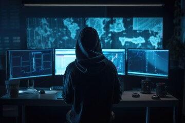 Hacker stealing data, commiting cybercrime - Generative AI