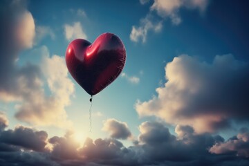 Fototapeta premium Heart shaped balloon floating in the sky - Generative AI