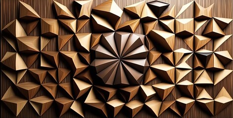 3d Wooden pattern Panel, With Wooden Background For Wall, 3d illustration. Abstract low poly background. Polygonal shapes background, geometric shape with wood texture by AI Generative