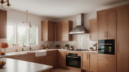 A Creative Kitchen With A Sink, Stove, Oven And A Window AI Generative