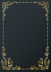 Calligraphic frame and page decoration on black background. Vector illustration.