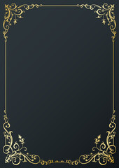 Calligraphic frame and page decoration on black background. Vector illustration.