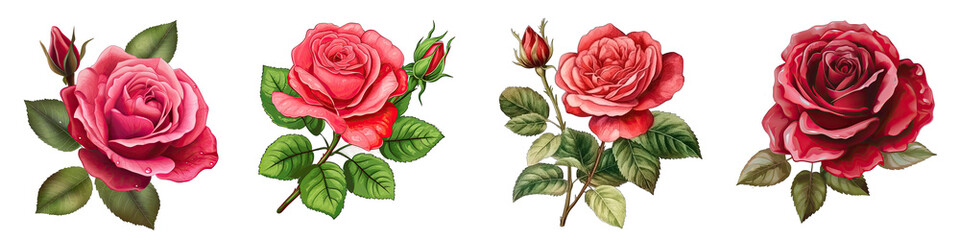 Set of Roses on Transparent Background