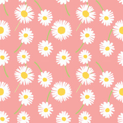 Dandelion or daisy seamless pattern on pink background.