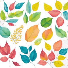 Seamless watercolor pattern of green and yellow leaves on white background 