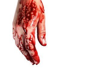 bloody hand isolated on a white, concept of murder, violence, halloween - obrazy, fototapety, plakaty
