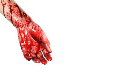 Bloody hand isolated on white background.