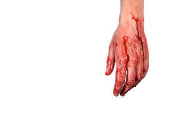 Bloody hand isolated on white background.