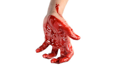 bloody hand isolated on a white, concept of murder, violence, halloween