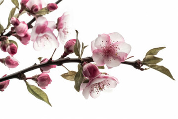 Fototapeta na wymiar a branch of flowers with pink blossoms against a white background - Generative AI