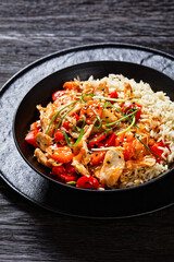 sweet and sour chicken with veggies and rice