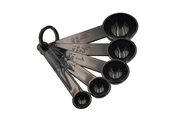 Set of black plastic measuring spoons in png format compose of teaspoon and tablespoon
