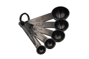 Set of black plastic measuring spoons in png format compose of teaspoon and tablespoon