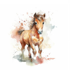 Obraz na płótnie Canvas Watercolor baby horse. isolated on white background. Original watercolor stock illustration of baby horse.Generative AI
