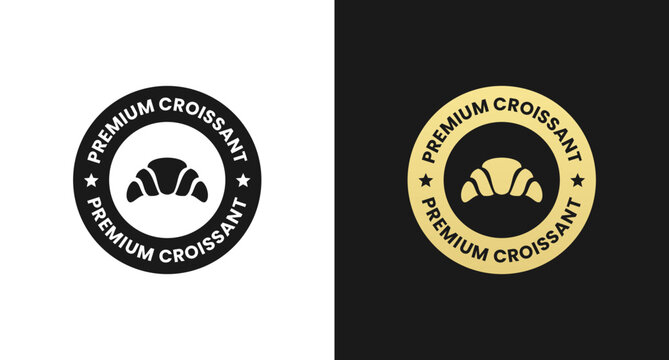 Croissant label vector or Croissant stamp vector isolated in flat style. Croissant label for product packaging design element.  Croissant stamp for packaging design element.