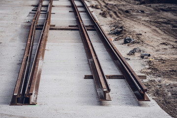 Modernization of old tram tracks on urban construction