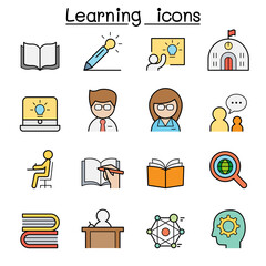 Learning and Education color line icon set