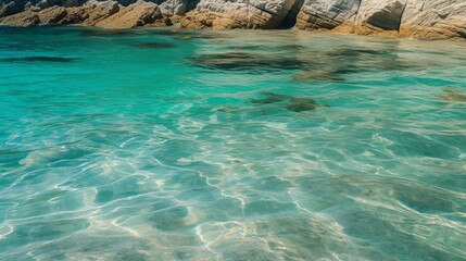 Obraz premium Textured backdrop of turquoise colored clear rippling water surface on beach Generative AI