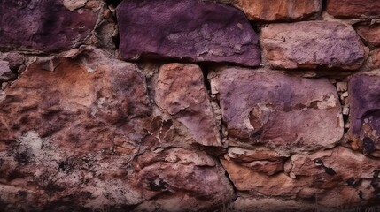Textured background of rough uneven surface of brown and purple stone wall with cracks Generative AI