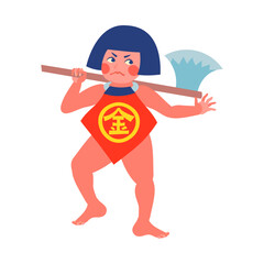 まさかりをかつぐ金太郎。フラットなベクターイラスト。
Kintaro carrying a large axe. Flat designed vector illustration.