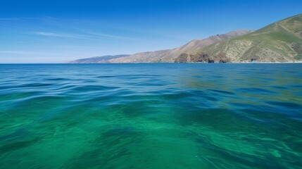 Blue green surface of the ocean in Catalina Island California with gentle ripples on the surface Generative AI