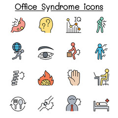 Fototapeta premium Office syndrome color line icon set