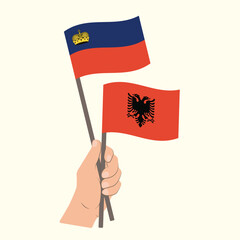 Flags of Liechtenstein and Albania, Hand Holding flags