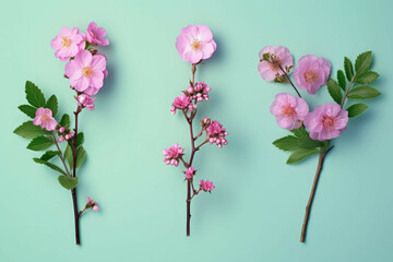 Fototapeta na wymiar four pink flowers on different branches of stem - Generative AI