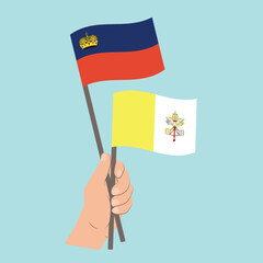 Flags of Liechtenstein and Vatican City, Hand Holding flags