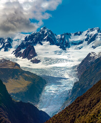 View of the Fox Glacier, Westland Tai Poutini National Park on the West Coast of New Zealand's South Island.