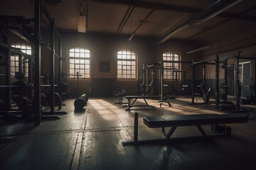 Fototapeta na wymiar Gym for strength training (in progress). Generative AI