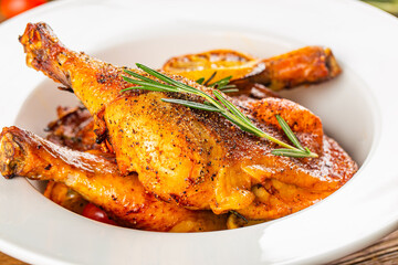 Homemade roasted chicken leg with Rosemary