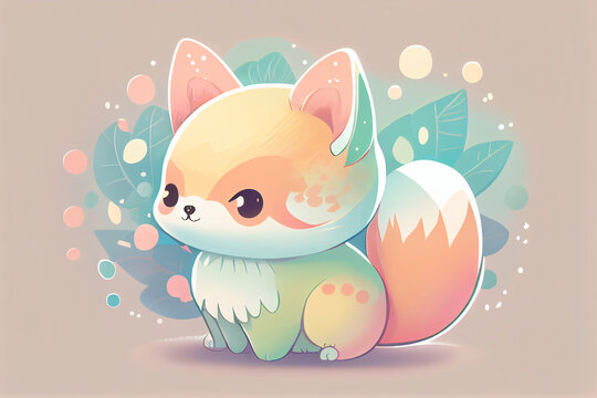 Cute adorable kawaii fox. Greeting cartoon doodle
