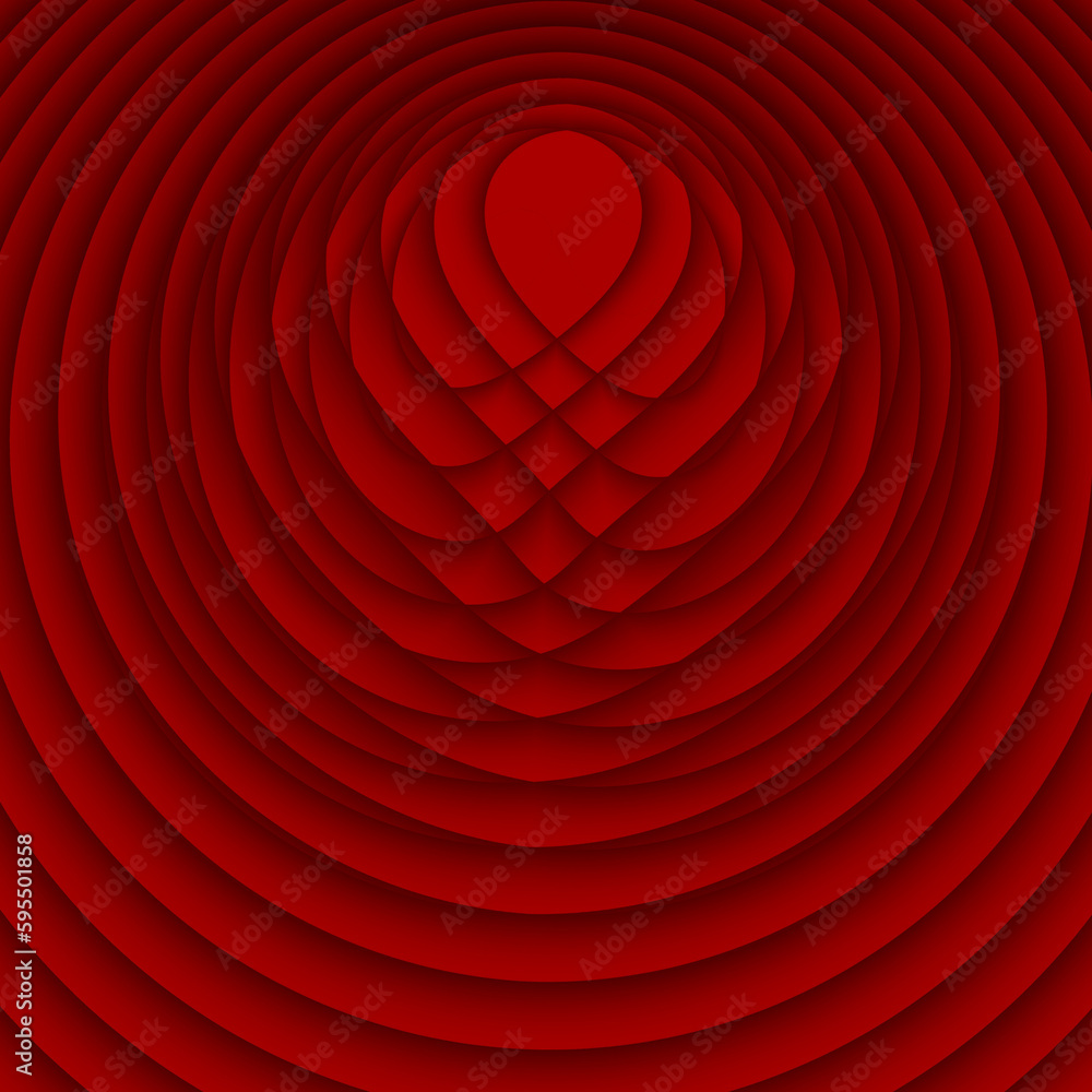 Poster red and scarlet concentric pattern and design on black background