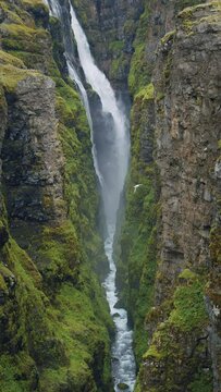 Scenic footage from the Glymur waterfall in Iceland