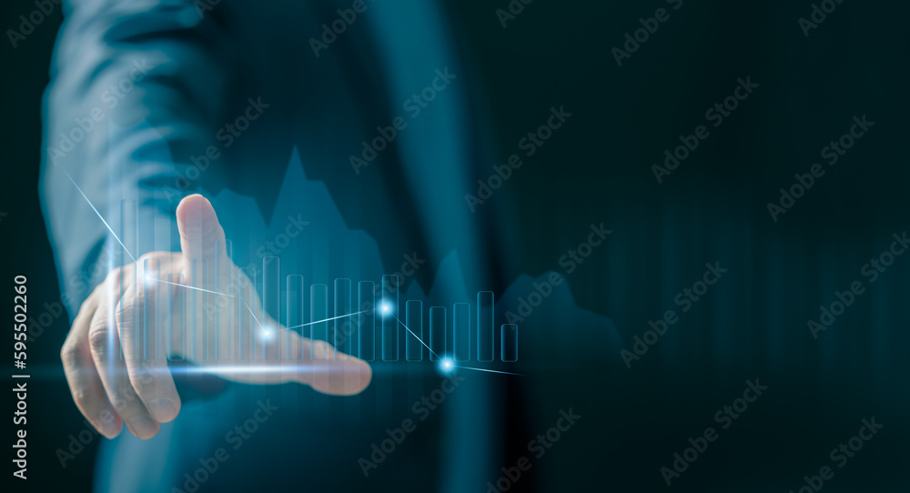 Aufkleber planning and strategy, stock market, trader or investor working at home. technical price graph and i