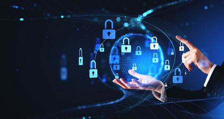 Man hands using data protection interface