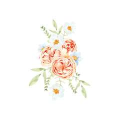 Watercolor minimalistic bouquet, field flowers, floral arrangement, png illustration.