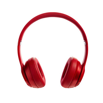 Red wireless headphone on transparent background,. PNG, Headphones isolated on a transparent background, product photography