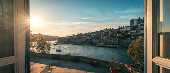 Balcony view of Porto in during Sunset, Portugal. 