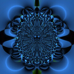 pattern and design in shade of dark and light blue on a black background